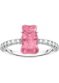 Thomas Sabo, Damen, Fingerring &raquo; x HARIBO Schmuck: Ring mit Goldb&auml;r&laquo; mit Kristallglas, Zirkonia (synth.), silberfarben-pink-kristallwei&szlig;, 52, THOMAS 
