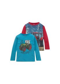 Kidsworld, Herren, Langarmshirt &raquo;Traktoren&laquo; Packung, 2, 2 Stk. Langarm, Basic-Passform, bedruckt, rot, t&uuml;rkis, 104/110, rot, t&uuml;rkis, Langarmshirt f&uuml;r 
