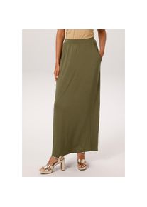 Aniston CASUAL, Damen, Maxirock im Marine Look, khaki, 42, Damenrock aus elastischer Jersey Qualit&auml;t