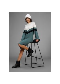 Laura Scott, Damen, Strickkleid Ohne Taschen mit Streifenmuster aus weicher Viskosequalit&auml;t, petrol-wei&szlig;, 48 - N-Gr, Figurbetonter Schnitt betont 