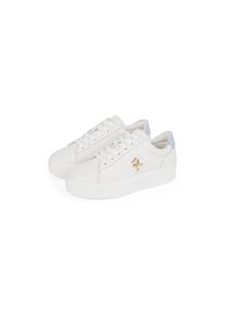 Tommy Hilfiger, Damen, Plateausneaker &raquo;PLATFORM COURT SNEAKER&laquo; , Freizeitschuh, Halbschuh, Schn&uuml;rschuh mit TH-Schmuckelement, wei&szlig;-hellblau, 39, 