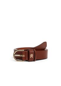 Tommy Hilfiger, Damen, Lederg&uuml;rtel &raquo;ESSENTIAL EFFORTLESS 2.5 cm breit GOLD&laquo; Logoemblem, weiche Haptik, ovale Einfachdornschlie&szlig;e, Winter Cognac, 