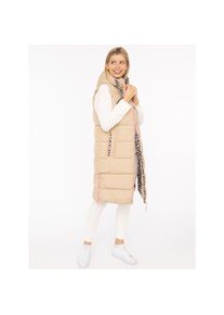 Zwillingsherz, Damen, Steppweste &raquo;"Wild Hearts"&laquo; Leo-Muster, Taschen seitlich, modisch, Doppel-Zipper, extra lang, beige, S, Damen-Weste von 