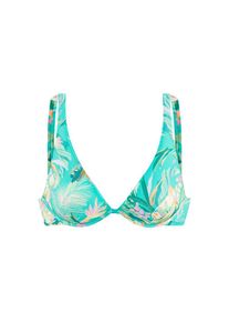 Venice Beach, Damen, B&uuml;gel-Bikini-Top &raquo;Sandra&laquo; in modischer, leicht gl&auml;nzender Rippware, t&uuml;rkis bedruckt, 38 - Cup C, Moderner Floraldruck