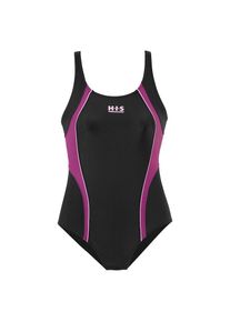 H.I.S. H.I.S, Damen, Badeanzug mit Kontrastdetails, schwarz-lila, 44 - N-Gr, Badeanzug mit B&uuml;stenfutter & Unterbrustgummi