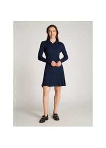 Tommy Hilfiger, Damen, Strickkleid &raquo;RAYON CABLE F&F LS MIDI DRESS&laquo; mit Zopfmuster, Metalllabel, Dark Night Navy, XXL (44) - N-Gr, Strickkleid von 