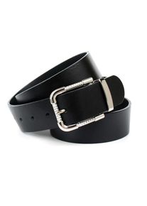 Anthoni Crown, Damen, Lederg&uuml;rtel mit silberfarbener Schlie&szlig;e, schwarz, 85, Aus einem echten pflanzlich gegerbten Vollleder gefertigt