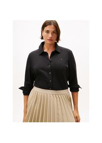 Tommy Hilfiger Curve, Damen, Langarmbluse &raquo;CRV 1985 SLIM PIQU&laquo; in gro&szlig;en Gr&ouml;&szlig;en, aus Pique Qualit&auml;t, Black, 50, Pique-Bluse von Tommy Hilfiger Curve