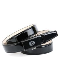 Anthoni Crown, Damen, Lederg&uuml;rtel mit silberfarbener Glas-Schlie&szlig;e, schwarz, 80, Keine Dornschlie&szlig;e und Keine L&ouml;cher im Leder