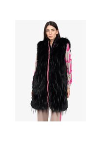 Sportalm Kitzb&uuml;hel, Damen, Fellimitatweste mit kontrastfarbener Einfassung, schwarz, 34, schwarz, Weste in Longform mit Kontrasteins&auml;tzen von Sportalm