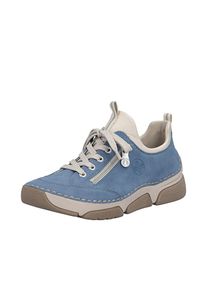 Rieker, Damen, Slip-On Sneaker Schlupfschuh, Halbschuh, Freizeitschuh mit weicher Innensohle, blau-creme, 38, Mit elastischem Einstieg und 