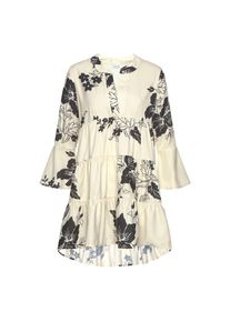 Lascana, Damen, Blusenkleid in weiter Form mit Volants und Blumenprint, Tunikakleid, Strandkleid, creme-schwarz, N-Gr, 36/38 - N-Gr, creme-schwarz, 
