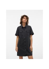 V&eacute;ro Moda Vero Moda, Damen, Jeanskleid &raquo;VMJENNIE SS SHORT DENIM DRESS NOOS&laquo; Brusttaschen, Black Denim, N-Gr, XS - N-Gr, Black Denim, Modisches Jeanskleid mit 