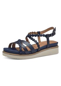 Tamaris, Damen, Keilsandalette , Riemchensandale, Sommerschuh mit verstellbarer Schnalle, navy, 41, Sandalette mit Riemchen in Flechtoptik und Pr&auml;gung