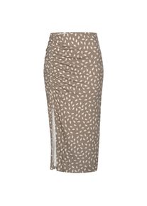 Vivance, Damen, Jerseyrock mit seitlicher Raffung und Schlitz, Midirock im Alloverprint, taupe-creme bedruckt, 34, taupe-creme bedruckt, Bund mit 