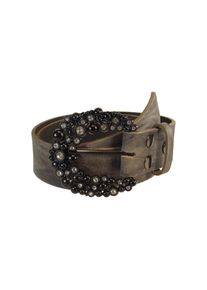 Rettungsring G&uuml;rtel, Damen, Lederg&uuml;rtel mit austauschbarer Schlie&szlig;e &raquo;Strass Dorn Schwarz&laquo;, grau, 85, Hochwertiges Vollrindleder aus Italien 4cm Breite