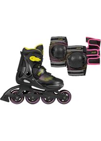 Playlife, Inlineskates &raquo; Joker&laquo; mit Schutz Set bestehend aus Knie-, Ellenbogen-, Handgelenksch&uuml;tzern, gelb/pink/schwarz, Inlineskates