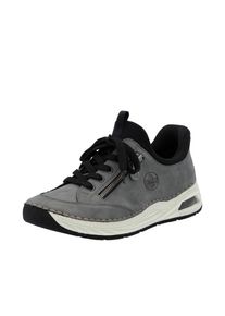 Rieker, Damen, Slip-On Sneaker &raquo;Ready2GO&laquo; Schlupfschuh, Halbschuh, Freizeitsneaker mit aufgesetzter Schn&uuml;rung, grau-schwarz, 40, grau-schwarz, Sneaker