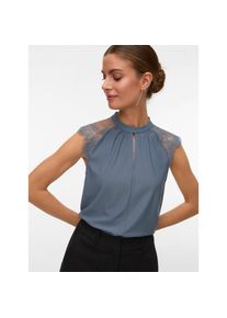 V&eacute;ro Moda Vero Moda, Damen, Spitzentop &raquo;VMMILLA SL LACE TEE&laquo; Materialmix, regular fit, China Blue, L, Elegantes Top mit Spitze von VERO MODA