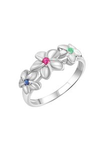 Firetti, Damen, Fingerring &raquo;Schmuck Geschenk Silber 925 Silberring Bl&uuml;ten&laquo; mit Rubin, Saphir, Smaragd, silberfarben-rot-blau-gr&uuml;n, 19, Bl&uuml;tenring der 