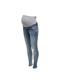 Only Maternity, Damen, Umstandsjeans &raquo;OLMBLUSH MID SK ANK RW DNM NOOS&laquo; mit Destroyed Effekt, Medium Blue Denim, XL (42) - L&auml;nge 32, Skinny Fit 