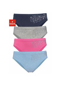Petite Fleur, Unisex, Bikinislip Packung, 4 Stk. sch&ouml;ner Basic f&uuml;r jeden Tag, mit floralem Glitzerdruck, blau-meliert, pink, marine, grau-meliert, 146