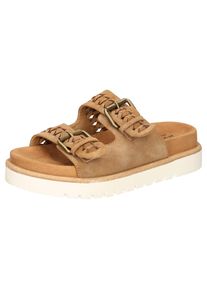 Mustang Shoes, Damen, Pantolette , Sandale, Plateausandale, Pool Slides mit komfortablem Tieffu&szlig;bett, hellbraun, 36, hellbraun, Modische Pantolette in