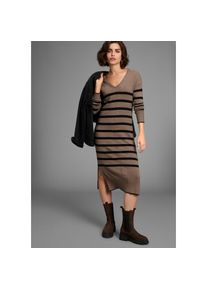 Laura Scott, Damen, Strickkleid Ohne Taschen in Midi-L&auml;nge mit Streifen und V-Neck - NEUE KOLLEKTION, taupe-schwarz-gestreift, 40 - N-Gr, Strickkleid 
