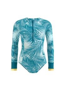 active by Lascana LASCANA ACTIVE, Damen, Badeanzug &raquo;Coal&laquo; mit langen &Auml;rmeln ideal geeignet f&uuml;r SUP, petrol-bedruckt, 46 - N-Gr, Trendiger Palmenprint