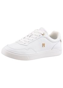 Tommy Hilfiger, Damen, Plateausneaker &raquo;ESSENTIAL ELEVATED COURT SNEAKER&laquo; , Freizeitschuh, Halbschuh, Schn&uuml;rer im Basket-Look, wei&szlig;-goldfarben, 36, 