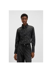 BOSS Orange, Damen, Hemdbluse &raquo;SHIRT LS 1.0 Premium Damenmode&laquo; in verk&uuml;rzter L&auml;nge, mit Lasertextur, Black 002, XL (42), Hemd von BOSS Orange 