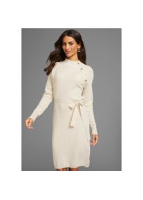 Laura Scott, Damen, Strickkleid mit Knopfdetail und Bindeg&uuml;rtel, sand-melange, N-Gr, 48 - N-Gr, sand-melange, Strickkleid von Laura Scott