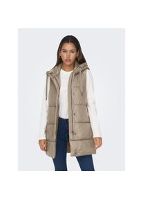 Only, Damen, Steppweste &raquo;ONLASTA &ndash; Lange Steppweste mit Kapuze f&uuml;r kalte Tage&laquo; regular fit, modisch, Web, Polyester, Kapuze, Silver Mink, M, Silver 
