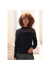 Lascana, Strickpullover mit Spitzeneinsatz, eleganter Damenpullover, festlich, schwarz, 44/46