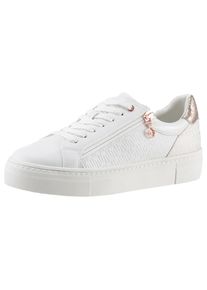 Tamaris, Damen, Plateausneaker , Freizeitschuh, Halbschuh, Schn&uuml;rer mit Bes&auml;tzen und Glitzerdetails, wei&szlig;-ros&eacute;goldfarben, 41, Modischer Plateausneaker