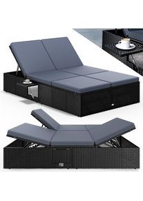 Casaria Polyrattan Gartenliege Schwarz/Anthrazit 200x115x33cm