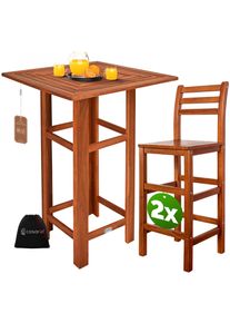 Casaria Stehtisch mit 2 Barhocker mit R&uuml;ckenlehne Akazienholz