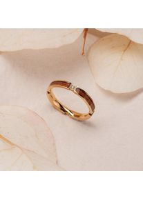 Holzkern Ring Sapele Wood, Zirconia Gold-Plated Stainless Steel Women