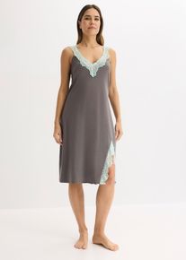 Nattkjole med viskose og blonde, gr&aring;, st&oslash;rrelse 36/38 (S), bonprix