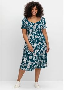 sheego by Joe Browns Dames Jerseyjurk met bloemenprint en hartvormige hals in donkerpetrol gedessineerd ,maat 40, Witt, 95% Viscose, 5% Elastan