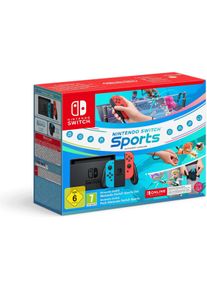 Nintendo Switch Set &ndash; Konsole + Switch Sports + Onlinemitgliedschaft (365 Tage), Spielkonsole, Blau, Rot