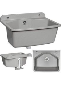 Ferron, Sp&uuml;lbecken, Lavello con Troppo Pieno Granito Grigio a Parete (37 cm, 46 cm)