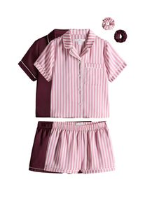 The Set, Piger, Natt&oslash;j, Pink / Vinr&oslash;d / Hvid, St&oslash;rrelse 134