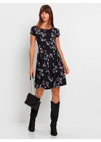 Dames Bloemenjurk van viscose-stretchmateriaal in zwart/wit geprint ,maat 36, WITT, 95% Viscose, 5% Elastan