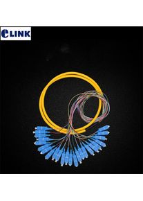 SC optical pigtails 24 cores colored 1.5mtr 9/125um SM 0.9mm fiber cable with yellow jacket bundle type pigtail factory ELINK