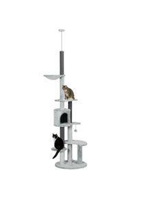 PawHut Cat Tree Floor to Ceiling, Adjustable Height Tower with Scratching Posts, Hammock, House, Anti-tip Kit, Perches, Toys, Grey | Aosom Ireland
