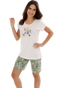 Damer Kort&auml;rmad pyjamas i blomm&ouml;nster ecru-eukalyptus, med tryck Gr&ouml;&szlig;e 40/42