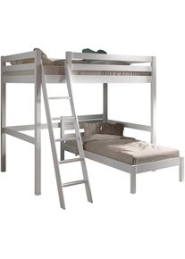 Vipack Hochbett &raquo;mit 2 Liegefl&auml;chen 140+90/200 Made in Europe, Kiefer massiv wei&szlig;&laquo; (B/H/T ca.209,4x190x214,7cm) Leiter schr&auml;g angestellt, stabil 