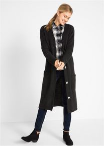 bonprix Strickmantel mit aufgesetzten Taschen, schwarz, Gr.44/46 (L), Gem&uuml;tliche Strickjacke aus Flausch-Garn mit aufgesetzten Taschen