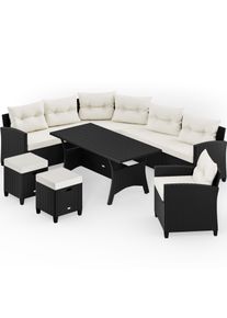 Casaria Polyrotan Loungeset Zwart/Cr&egrave;me incl kussens